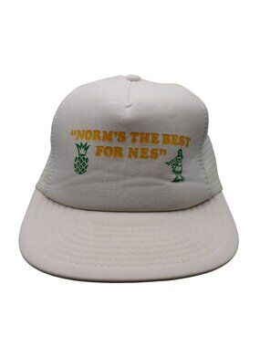 Norms The Best For Nes White Snapback Trucker Hat Pineapple Hula Girl Vintage